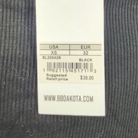 NWT BB DAKOTA Ribbed Drawstring Black Cinch Top Womens Size XS Extra Small - Picture 3 of 4